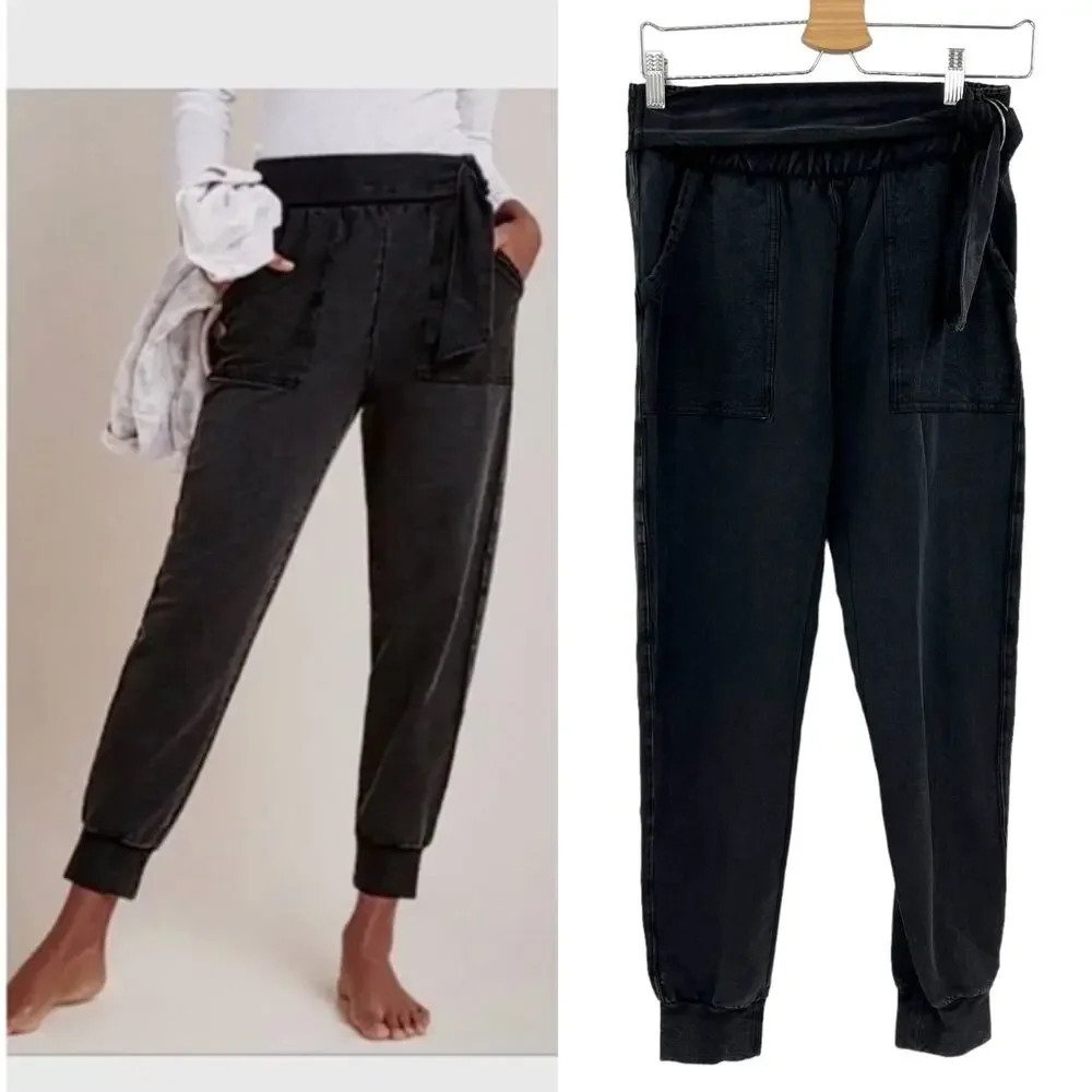 Anthropologie Saturday Sunday Sydney Joggers Sweatpants Pant Belted Tie Black XS